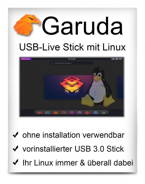 USB-Live Stick: Linux Garuda Gnome 64Bit 32 GB USB 3.0