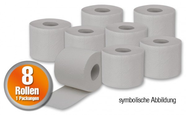 8 Rollen Toilettenpapier - 250 Blatt pro Rolle 2-lagig in naturweiss / grau