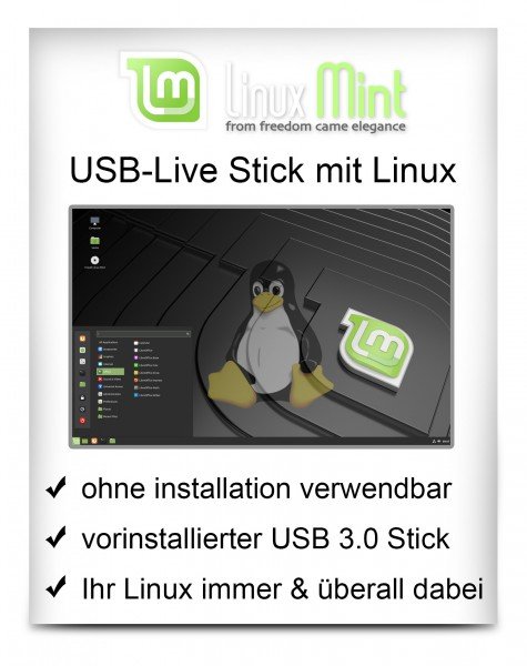 USB-Live Stick: Linux Mint Cinnamon 64Bit 32 GB USB 3.0